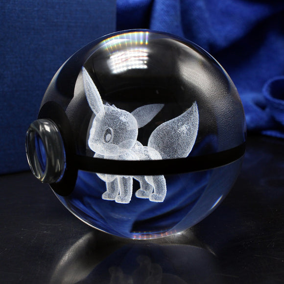 3D Laser Pokemon Go Crystal Eevee Sculpture Ball With Led Light Base for Cartoon Souvenirs