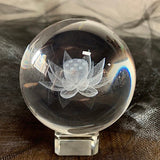 H&D 3D Laser Engraved Crystal Lotus Ball Paperweight With Stand Feng Shui Home Art Decor Figurines Ornament Wedding Gift (60mm)