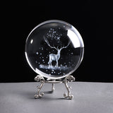 80mm Miniature Wapiti  Glass Ball 3D Laser Engraved Crystal Decoration Crystal Sphere Home Decor Ornament Birthday Gift Globe