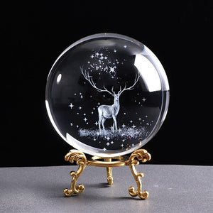 80mm Miniature Wapiti  Glass Ball 3D Laser Engraved Crystal Decoration Crystal Sphere Home Decor Ornament Birthday Gift Globe