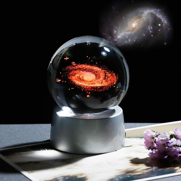 3D Crystal Galaxy Ball Universe Glass Ball with Chargeable LED Base Laser Engraved Home Decoration Accessories Shpere Ornament