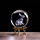 Zodiac Rabbit Crystal Ball 3D Laser Engraved Animal Figurines Glass Sphere Kids Birthday gift Feng Shui Home Decor Accessories