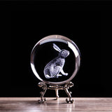 Zodiac Rabbit Crystal Ball 3D Laser Engraved Animal Figurines Glass Sphere Kids Birthday gift Feng Shui Home Decor Accessories