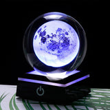 3D Moon Crystal Ball LED Base Laser Engraved Glass Globe Home Decoration Crystal Craft Sphere Ornament 8cm