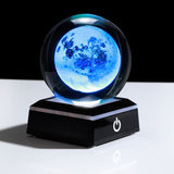 3D Moon Crystal Ball LED Base Laser Engraved Glass Globe Home Decoration Crystal Craft Sphere Ornament 8cm