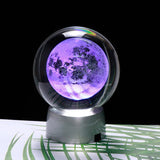 3D Moon Crystal Ball LED Base Laser Engraved Glass Globe Home Decoration Crystal Craft Sphere Ornament 8cm