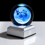 3D Moon Crystal Ball LED Base Laser Engraved Glass Globe Home Decoration Crystal Craft Sphere Ornament 8cm