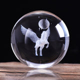 80mm 3D laser Engraved Miniature  Pegasus Crystal Ball Crystal Craft Sphere Glass Home Decoration Ornament Birthday Gift