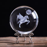 80mm 3D laser Engraved Miniature  Pegasus Crystal Ball Crystal Craft Sphere Glass Home Decoration Ornament Birthday Gift