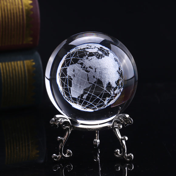 6cm 3D Crystal Ball Glass Laser Engraved Miniature Earth Model Sphere Crystal Craft Home Decoration Accessories Ornament Globe