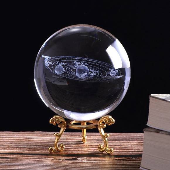 3D Solar System Crystal Ball Planets Glass Ball Laser Engraved Globe Miniature Model Home Decor Astronomy Gift Ornament 60/80mm