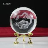 3D Laser Engraved Chinese Dragon Figurines Crystal Ball Feng Shui Animals Dragon Statue Glass Ball For Home Decor Crafts