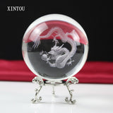 3D Laser Engraved Chinese Dragon Figurines Crystal Ball Feng Shui Animals Dragon Statue Glass Ball For Home Decor Crafts