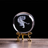 3D Laser Engraved Zodiac Tiger Crystal Ball Miniature Animal Collectible Figurines Home Business Prosperity Decoration Accessory