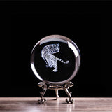 3D Laser Engraved Zodiac Tiger Crystal Ball Miniature Animal Collectible Figurines Home Business Prosperity Decoration Accessory