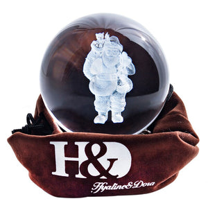 H&D Christmas Ornament 80mm Crystal Ball Paperweight With Stand 3D Laser Engraved Santa Claus Glass Sphere Collection Home Decor