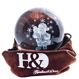 H&D Christmas Ornament 80mm Crystal Ball Paperweight With Stand 3D Laser Engraved Santa Claus Glass Sphere Collection Home Decor