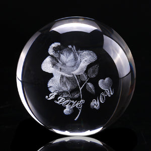 60mm 3D Rose Crystal Ball Miniature Flower Globe Laser Engrave Quartz Sphere Home Decor Wedding Gift Ornament Birthday Gift