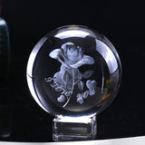 60mm 3D Rose Crystal Ball Miniature Flower Globe Laser Engrave Quartz Sphere Home Decor Wedding Gift Ornament Birthday Gift