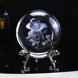 60mm 3D Rose Crystal Ball Miniature Flower Globe Laser Engrave Quartz Sphere Home Decor Wedding Gift Ornament Birthday Gift