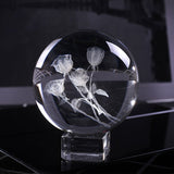 60mm 3D Crystal Roses Ball Miniature Flower Quartz Globe Laser Engrave Crystal Craft Sphere Home Decor Wedding Gift Ornament