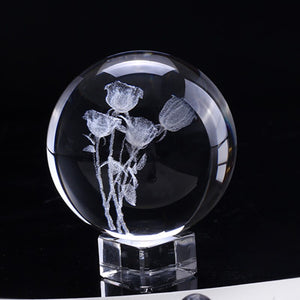 60mm 3D Crystal Roses Ball Miniature Flower Quartz Globe Laser Engrave Crystal Craft Sphere Home Decor Wedding Gift Ornament