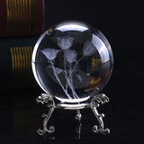 60mm 3D Crystal Roses Ball Miniature Flower Quartz Globe Laser Engrave Crystal Craft Sphere Home Decor Wedding Gift Ornament