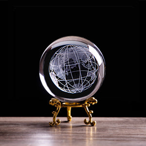 3D Laser Engraved Earth Crystal Ball Miniature Glass Marbles Sphere Globe Paperweight Astronomy enthusiast Collectible Model