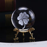 6CM 3D Laser Engraved Four Leaf Clover Crystal Ball Miniature Glass Globe Crystal Craft Home Decor Lucky Ball Ornament Gift