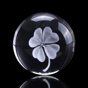 6CM 3D Laser Engraved Four Leaf Clover Crystal Ball Miniature Glass Globe Crystal Craft Home Decor Lucky Ball Ornament Gift