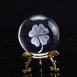 6CM 3D Laser Engraved Four Leaf Clover Crystal Ball Miniature Glass Globe Crystal Craft Home Decor Lucky Ball Ornament Gift