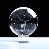 3D Wapiti Ball Laser Engraved Glass Globe Crystal Ornament Miniature Reindeer Home Decor Christmas Decoration Accessories Sphere