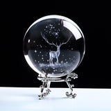 3D Wapiti Ball Laser Engraved Glass Globe Crystal Ornament Miniature Reindeer Home Decor Christmas Decoration Accessories Sphere