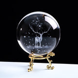 3D Wapiti Ball Laser Engraved Glass Globe Crystal Ornament Miniature Reindeer Home Decor Christmas Decoration Accessories Sphere