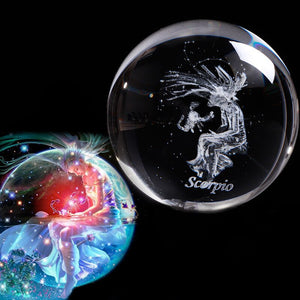 80 MM Laser Engraved Zodiac Signs Crystal Ball 3D Miniature Crafts  Glass Sphere Home Decoration Accessories Gift Horoscope