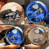 H&D 60mm Crystal Ball 3D Miniature Rose Flower Sphere Laser Engraved Globe Figurines Creative Valentines/Wedding Gift Home Decor