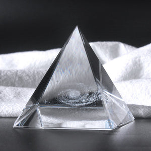 80mm 3D Laser Engraved galaxy crystal glass Pyramid Fengshui Figurine For Home Office Decor