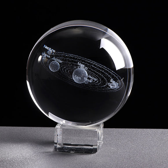 3D Miniature Solar System Model Crystal Ball Laser Engraved Planet Ball Science Educational Toy for Kids Home Office Desk Decor